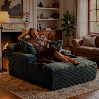 Sunvega Oversized Corduroy Upholstered Chaise Lounge Chair with Full Foam Cushioning