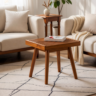 Sunvega Solid Wood Slatted Bench with Sturdy Tapered Legs for Entryway
