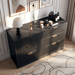 Sunvega Modern Wavy Pattern 6-Drawer Dresser with Ample Storage for Bedroom