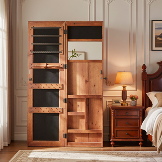 Sunvega Large Capacity Lockable Wall-Mounted Solid Wood Jewelry Armoire with Mirror