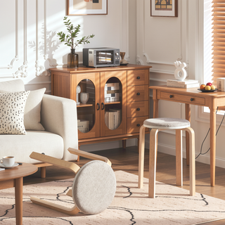 Sunvega Solid Wood Stackable Bentwood Stools with Round Top for Dining Room