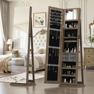 Sunvega Jewelry Cabinet Armoire with Full Length Mirror and Lockable Storage