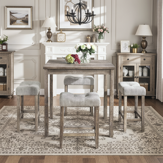 Sunvega 5 Piece Industrial Dining Table Set with Bar Stools for Living Room