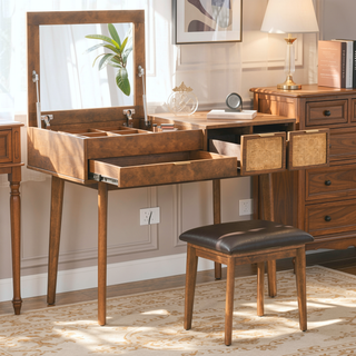 Sunvega Classic Wood Makeup Vanity Set with Flip-top Mirror and Three Drawers