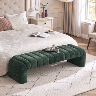Sunvega Modern Upholstered Armless Bed Bench with Channel Tufted Chenille Ottoman for Living Room