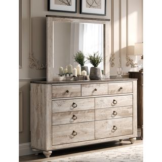 Sunvega Rustic Urban Chic White Wash Finish 4-Piece Queen Bedroom Set