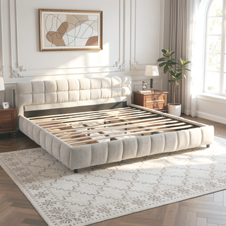 Sunvega Modern King Size Upholstered Bed with Storage Drawers and Soft Chenille Fabric