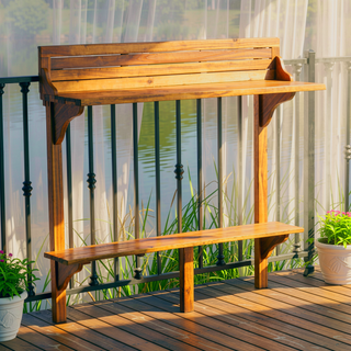 Sunvega Acacia Wood Balcony Bar Table with 48 Inch Unextended Length