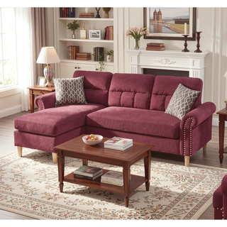 Sunvega Reversible Velvet Sectional Sofa Set with Two Accent Pillows