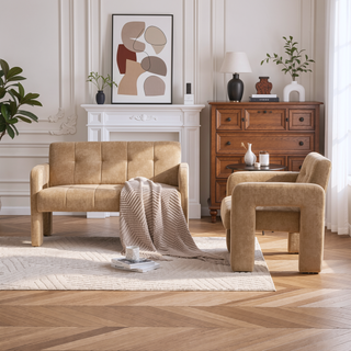 Sunvega Nordic Modern Upholstered Sofa with Dual Armrests for Living Room and Bedroom