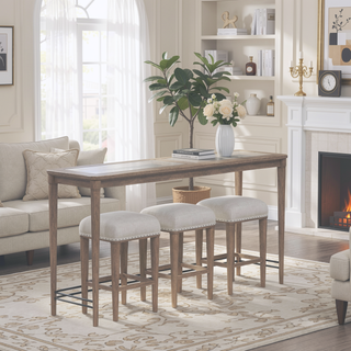 Sunvega Transitional Casual Frosted Glass Console Table with Sand Finish and 3 Stools
