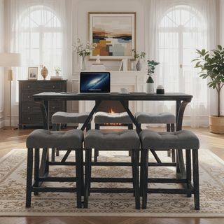Sunvega Industrial Bar Table and Chairs Set with Power Outlet for Living Room
