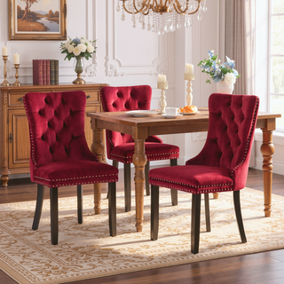 Sunvega High Back Velvet Dining Chairs with Tufted Upholstery and Nailhead Trim