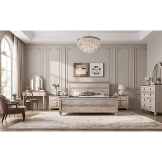 Sunvega Contemporary White Wash Queen Bedroom Set with Dresser Mirror Nightstands Chest