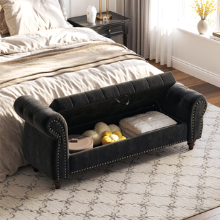 Sunvega Tufted Velvet Upholstered Bed Bench with Storage and High Backrest Chaise Lounge