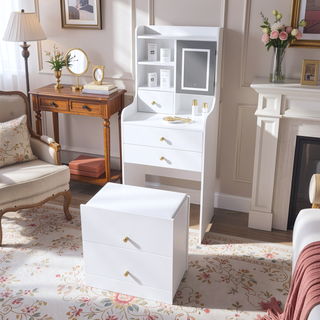 Sunvega 7-Drawer Vanity Desk with LED Mirror Jewelry Storage and PU Stool