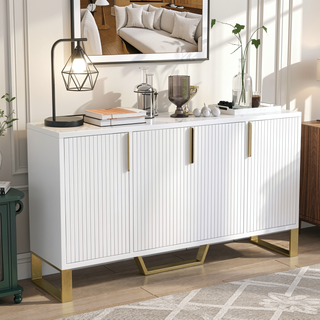 Sunvega Modern White Kitchen Cabinet with Four Doors Metal Handles Adjustable Shelves