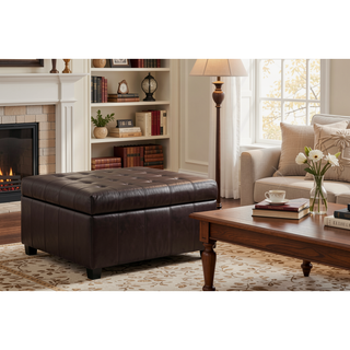 Sunvega Fabric Ottoman with Tufted Waffle Lid and Soft-Closing Hinges for Storage
