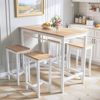 Sunvega 5-Piece Modern Kitchen Table Set with Four Bar Stools and Metal Frame