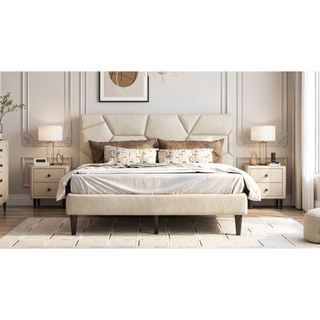 Sunvega Queen Bed Frame with Linen Storage Headboard Strong and Stable No Noise
