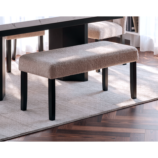 Sunvega Modern Upholstered Dining Bench with Soft Fabric Seat and Tapered Black Wood Legs