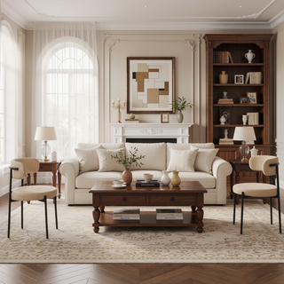 Sunvega Modern Dining Chairs with Tufted Beige Boucle Fabric and Curved Back