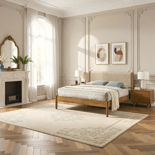 Sunvega 5-Piece Rubberwood Bedroom Set with Queen Bed Dresser Mirror Nightstand Chest