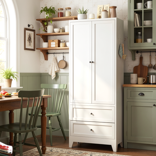 Sunvega Heavy-Duty Metal Pantry Cabinet with 5 Adjustable Shelves and Glass Door