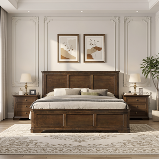 Sunvega Antique Walnut Traditional 3-Piece Wood Bedroom Set with Queen Panel Bed