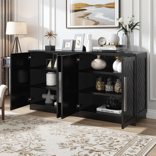 Sunvega Sideboard Buffet Cabinet with Adjustable Shelves and Silver Handles for Kitchen Dining Room