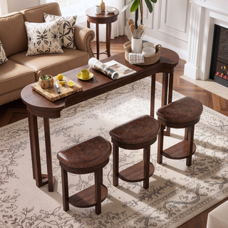 Sunvega 4 Piece Solid Wood Bar Table Set with 3 PU Upholstered Stools for Kitchen Living Room