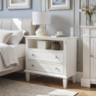 Sunvega Mid-Century Modern Dresser Nightstand with Charging Station and 2 Drawers