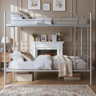 Sunvega Full Over Full Metal Bunk Bed with Chrome Finish and Guardrails