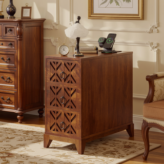 Sunvega American Style End Table with Charging Station Drawers and Arc Design