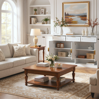 Sunvega 59.1-Inch Farmhouse Sideboard with 3 Drawers and 4 Doors for Ample Storage