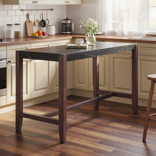 Sunvega 47.5 Inch Faux Marble Top Bar Dining Table with Walnut Legs for Kitchen