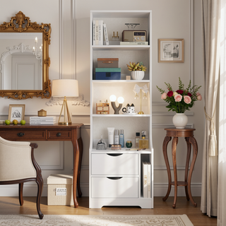 Sunvega Bedroom Nightstand with 2 Drawers and 4-Tier Open Shelving for Storage