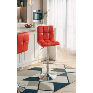 Sunvega Red Chrome Faux Leather and Metal Bar Stool with 43 Inch Height