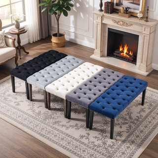 Sunvega Tufted Upholstered Velvet Bench Ottoman with Sponge Cushion for Bedroom
