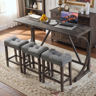 Sunvega 4-Piece Bar Table Set with Power Outlet and USB Port for Living Room