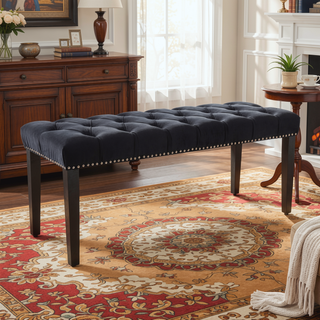 Sunvega Tufted Upholstered Velvet Bench Ottoman with Sponge Cushion for Bedroom