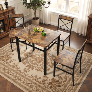 Sunvega Compact Rustic Brown Wood Kitchen Dining Table Set for 4 with Chairs