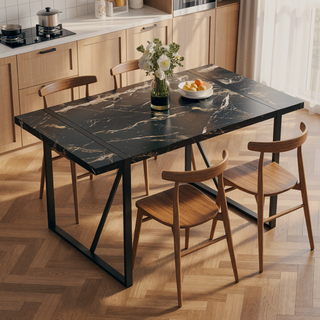 Sunvega Modern Simple Rectangular MDF Dining Table with Black Metal Legs for 4-6 People