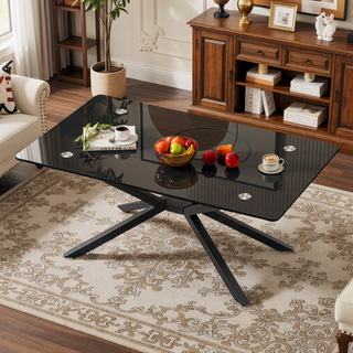 Sunvega Modern 39.37" Rectangular Clear Tempered Glass Coffee Table with Black Metal Legs