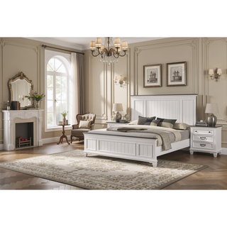 Sunvega Modern Farmhouse King Bedroom Set with Dresser Mirror and Two Nightstands