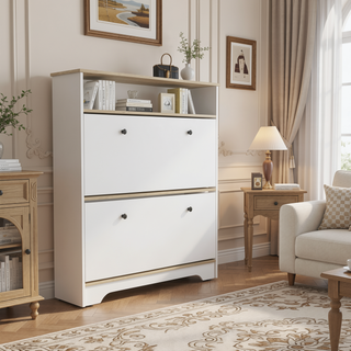 Sunvega Calgary Superior Top Shoe Rack with Two Upturned Drawers and Open Shelf