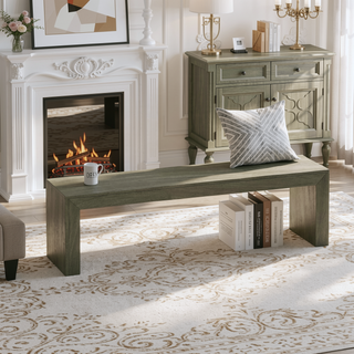 Sunvega Farmhouse Style Acacia Wood Dining Bench with Complementing Finish for Dining Room