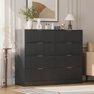 Sunvega Modern Wavy Pattern 6-Drawer Dresser with Ample Storage for Bedroom
