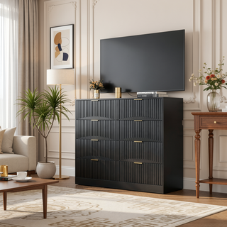 Sunvega Modern Wavy Pattern 6-Drawer Dresser with Ample Storage for Bedroom