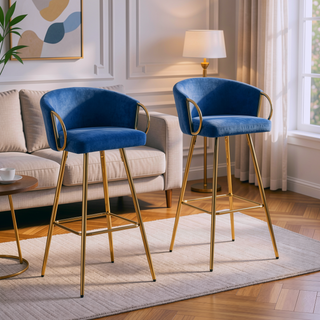 Sunvega 26 Inch Set of 2 Velvet Bar Stools with Chrome Footrest and Golden Leg